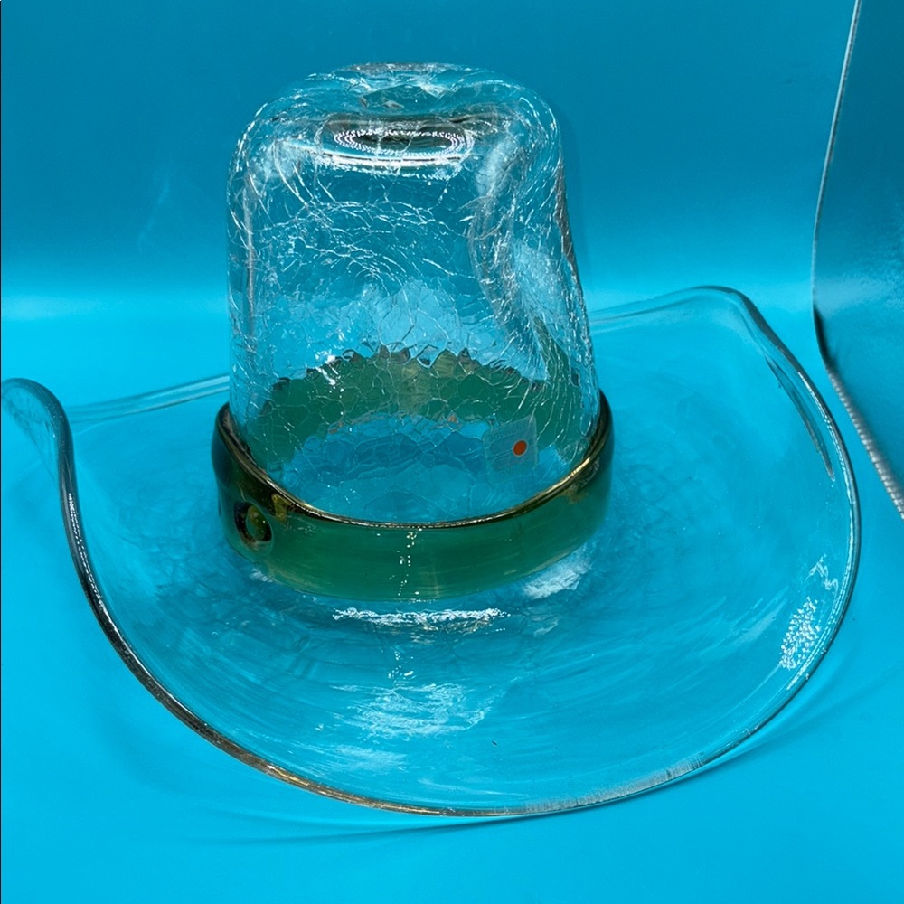 Blenko hand blown Unique Glass Cowboy Hat with Gold Band